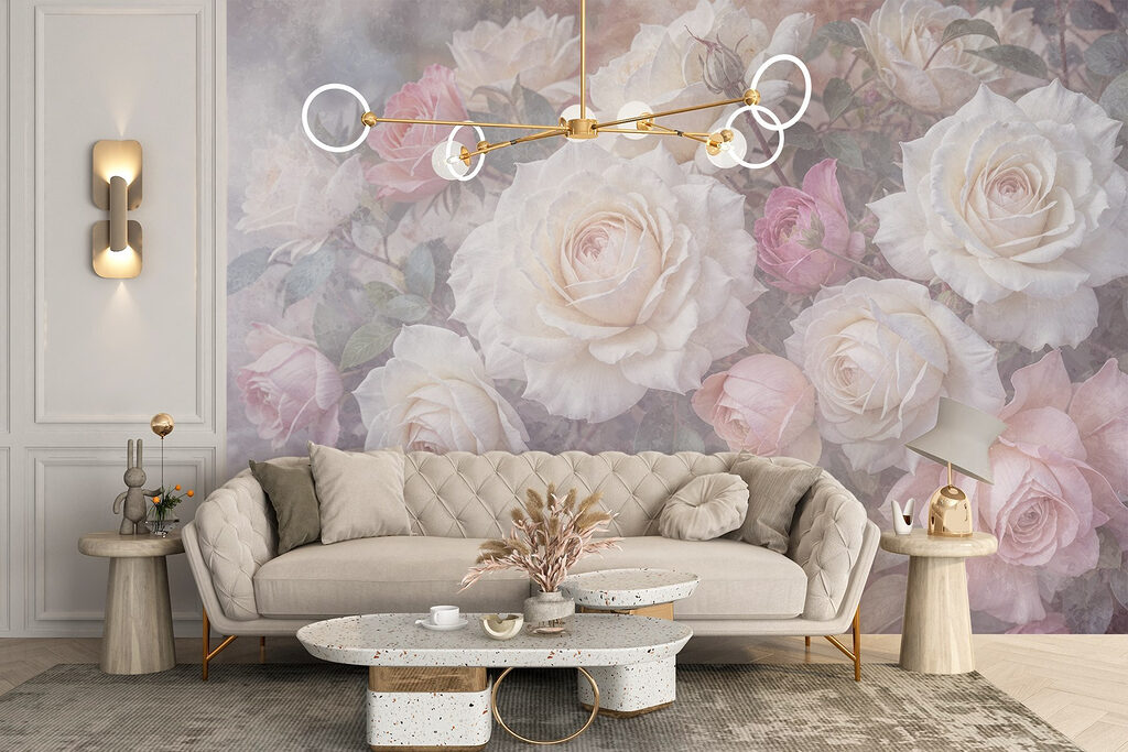 Group of white and pink roses