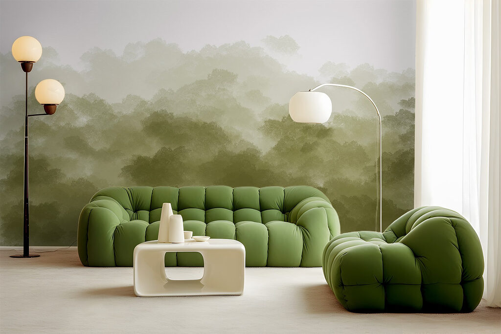 Foggy forest with green smoke