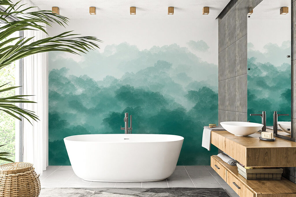 Foggy green and white sky