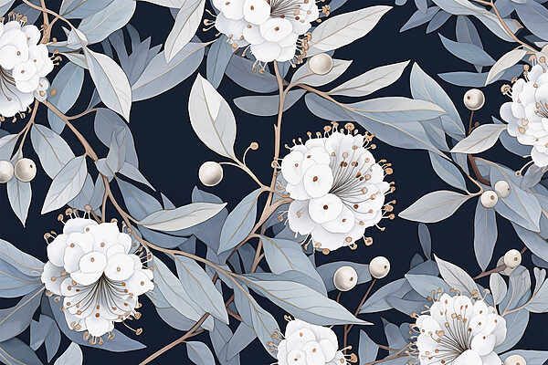 Floral μοτίβο με λευκά λουλούδια και φύλλα Floral μοτίβο με λευκά λουλούδια και φύλλα