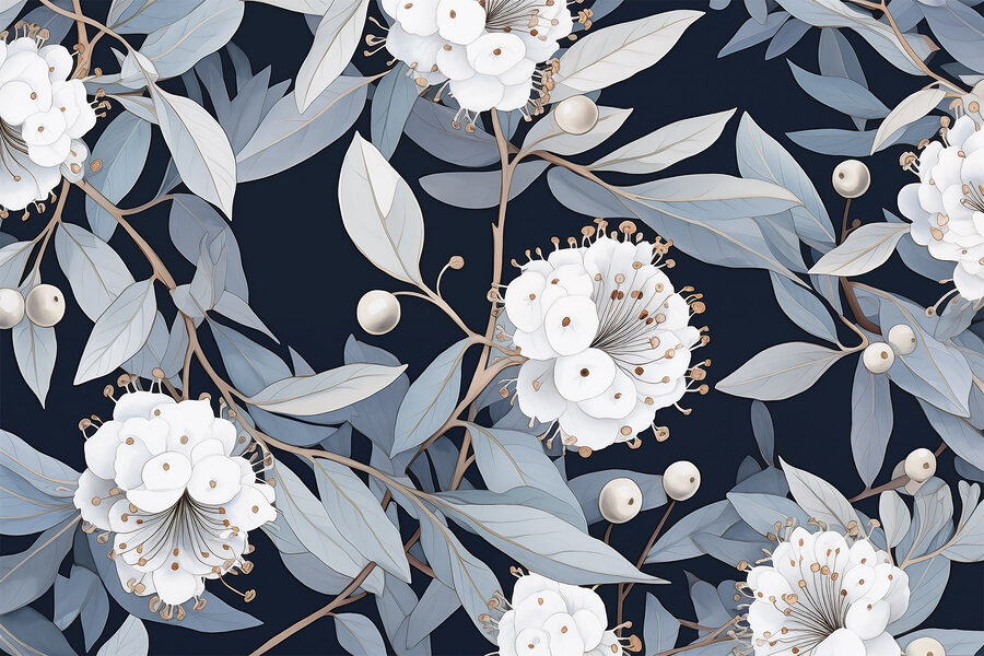 Floral μοτίβο με λευκά λουλούδια και φύλλα