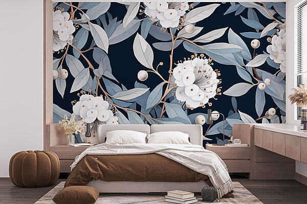 Floral μοτίβο με λευκά λουλούδια και φύλλα Floral μοτίβο με λευκά λουλούδια και φύλλα