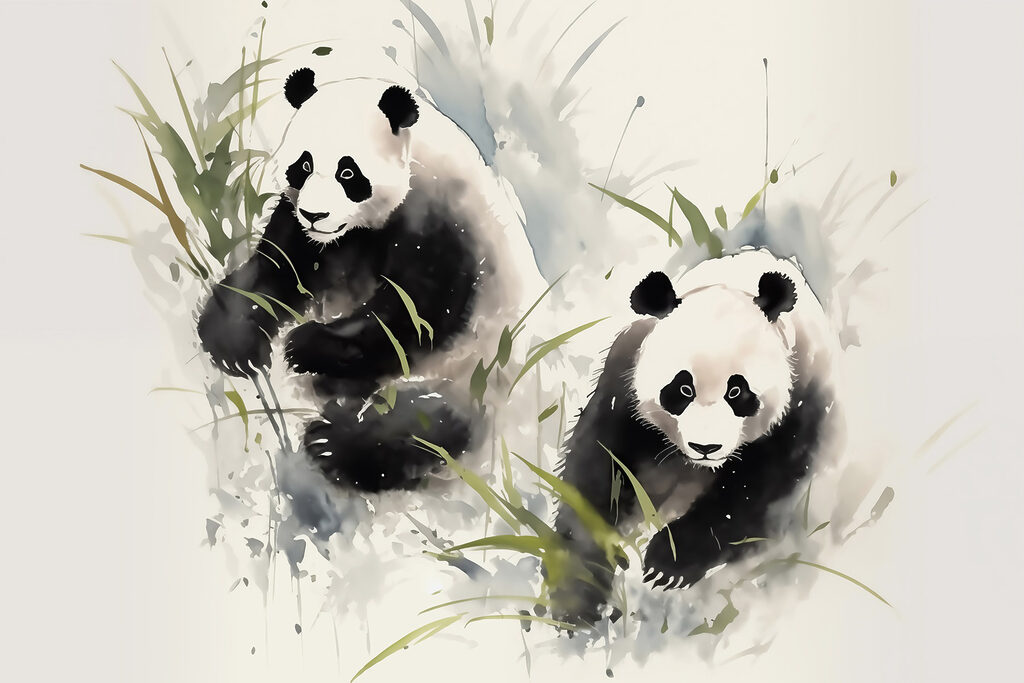 Wall murals Couple of pandas in grass Wall murals Couple of pandas in grass