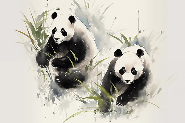 Wall murals Couple of pandas in grass Wall murals Couple of pandas in grass