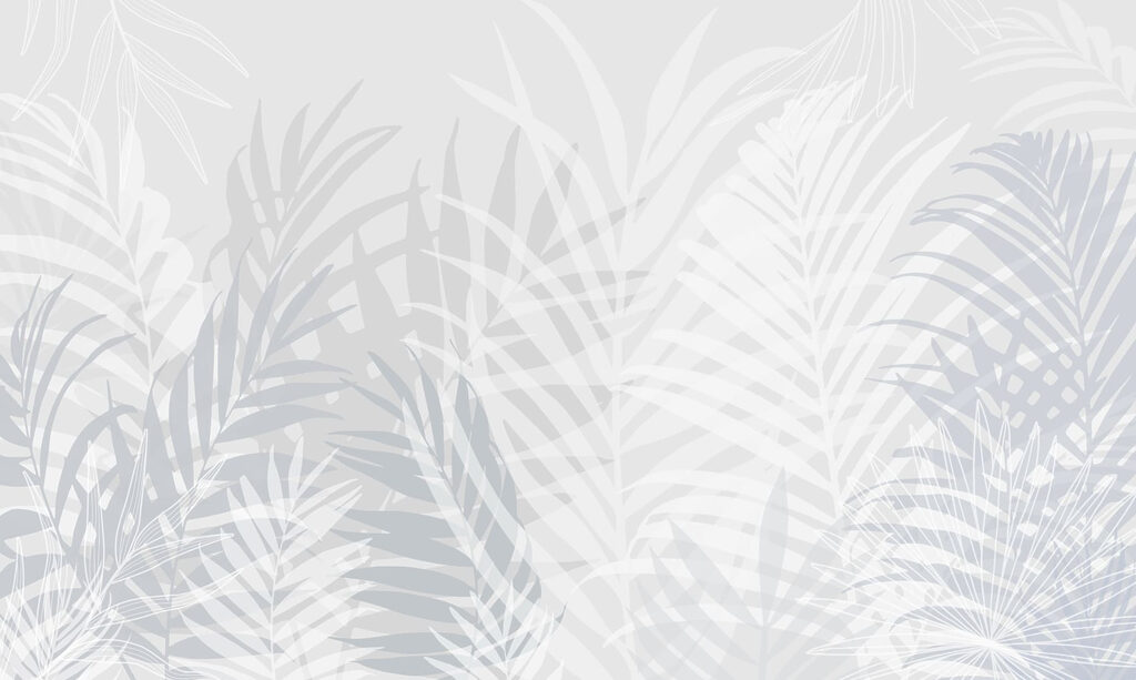 Grey and white background with leaves