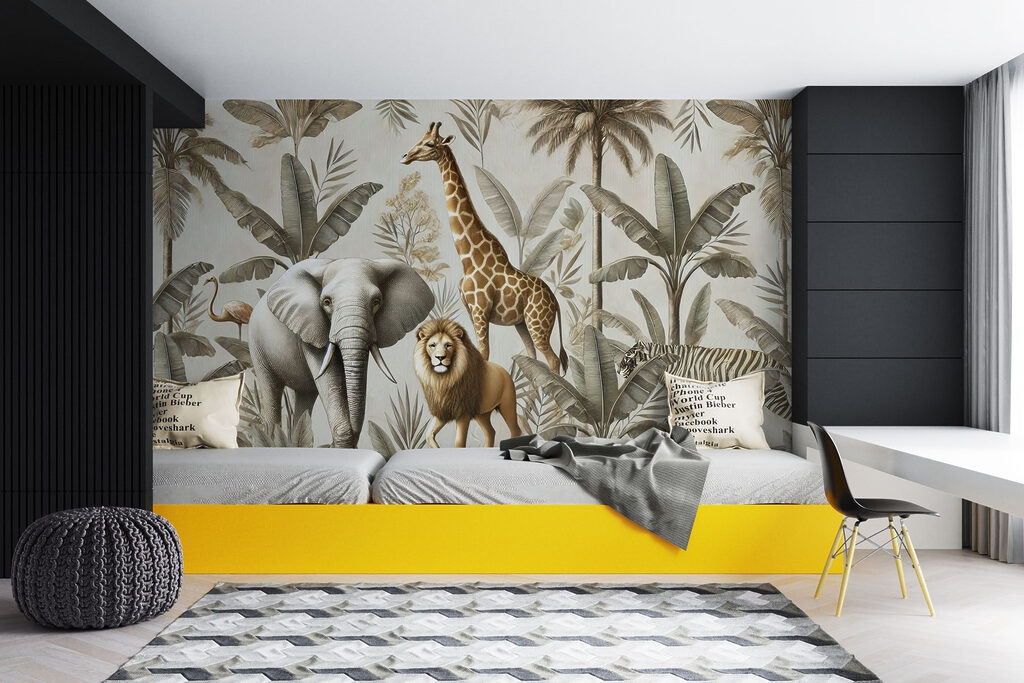 Wallpaper with animals and plants