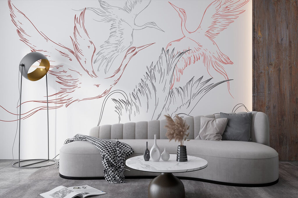 Drawing of birds flying