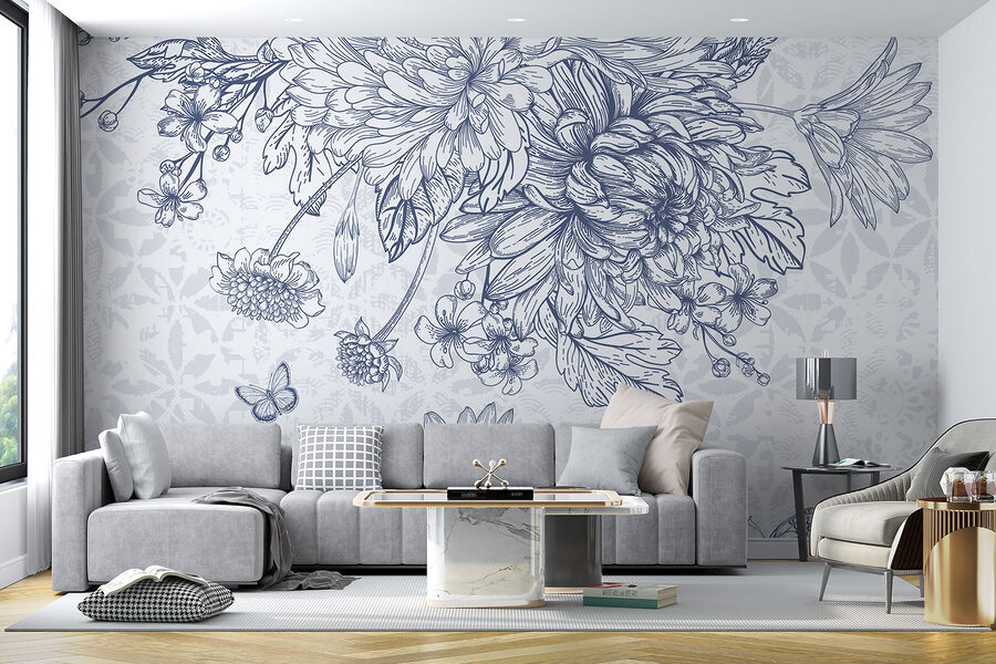 Floral εικονογράφηση με ντελικάτες πεταλούδες