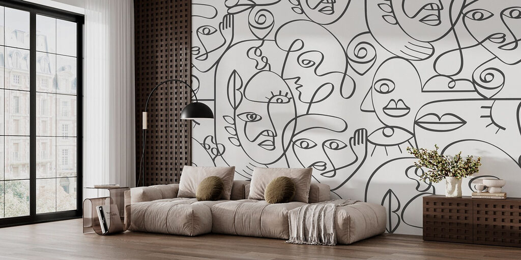 Pattern of black and white faces