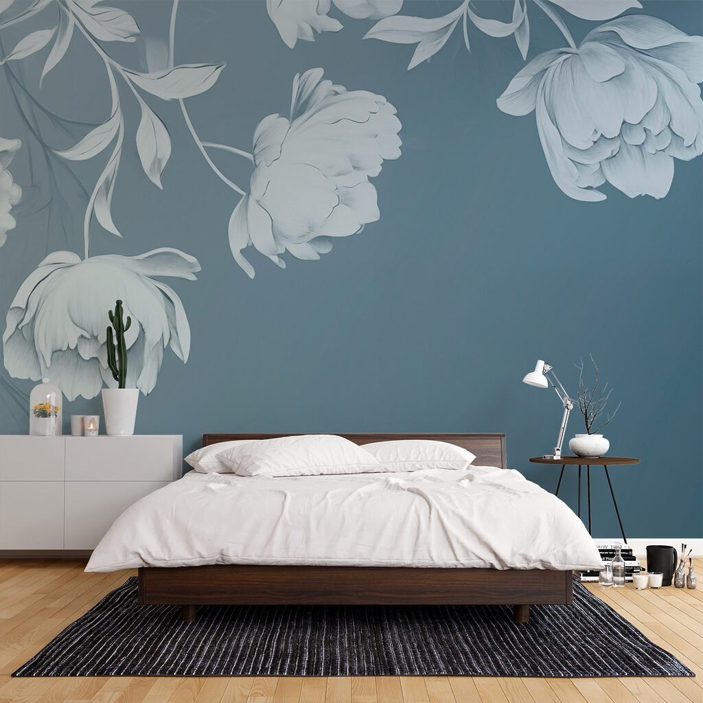 White flowers on a gray background