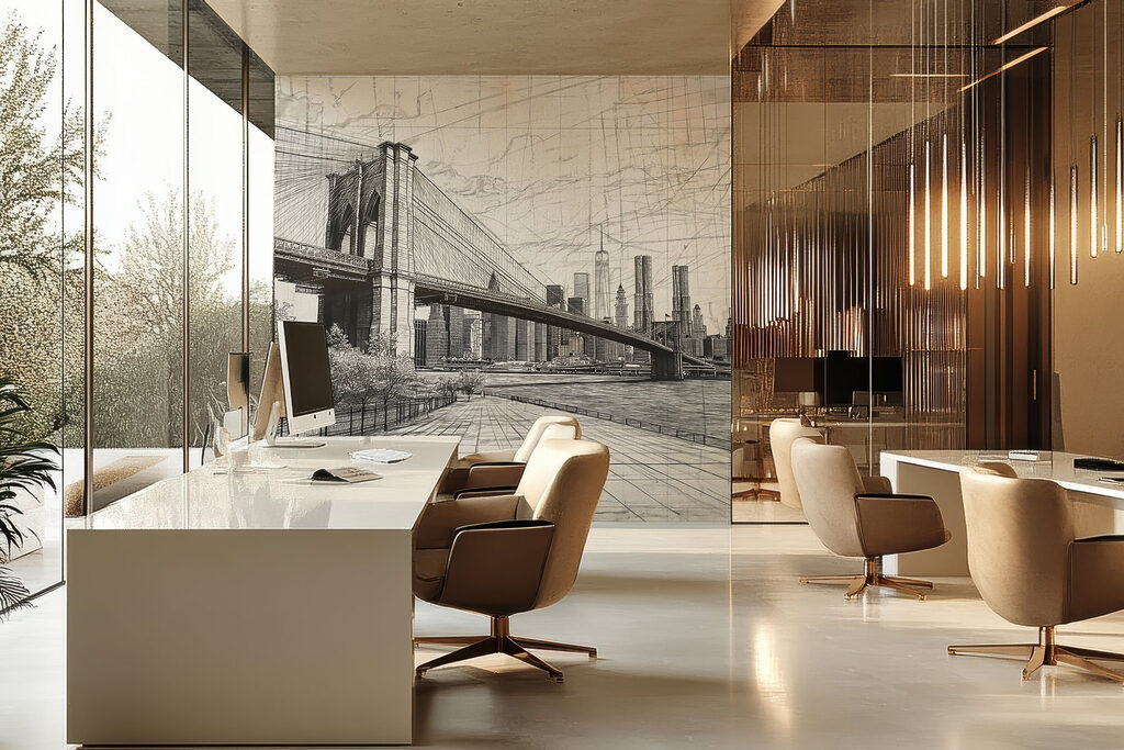 Drawing of a bridge and a city