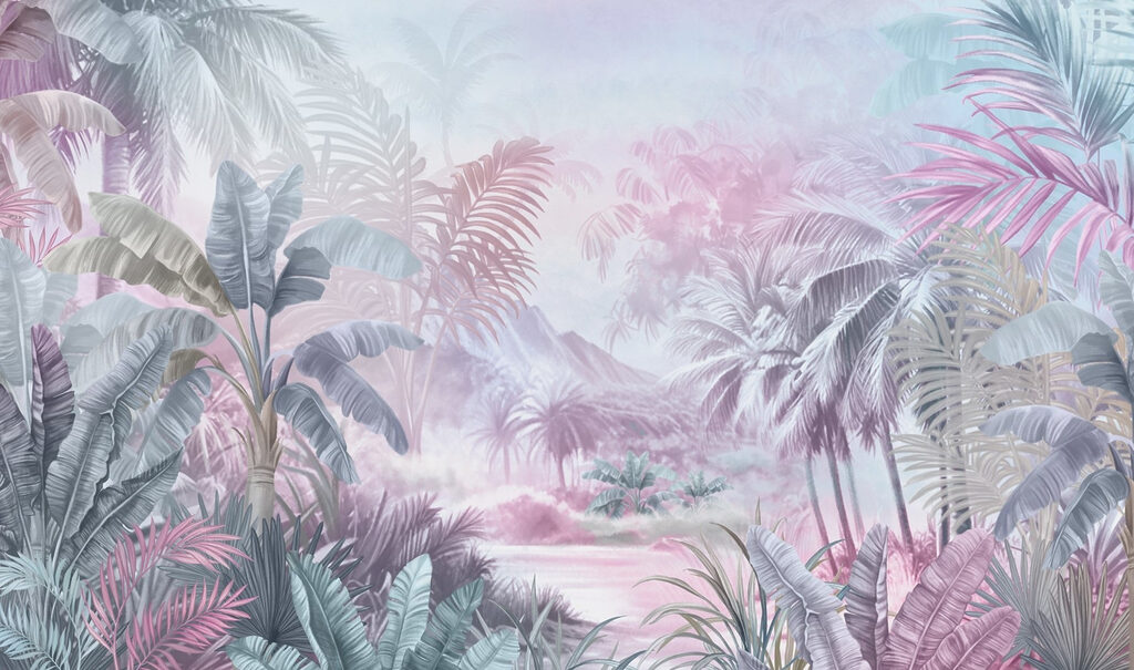 Painting of a forest with palm trees