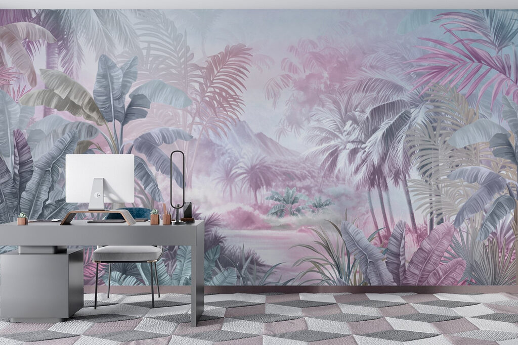 Painting of a forest with palm trees