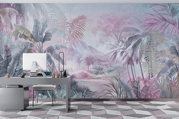 Painting of a forest with palm trees