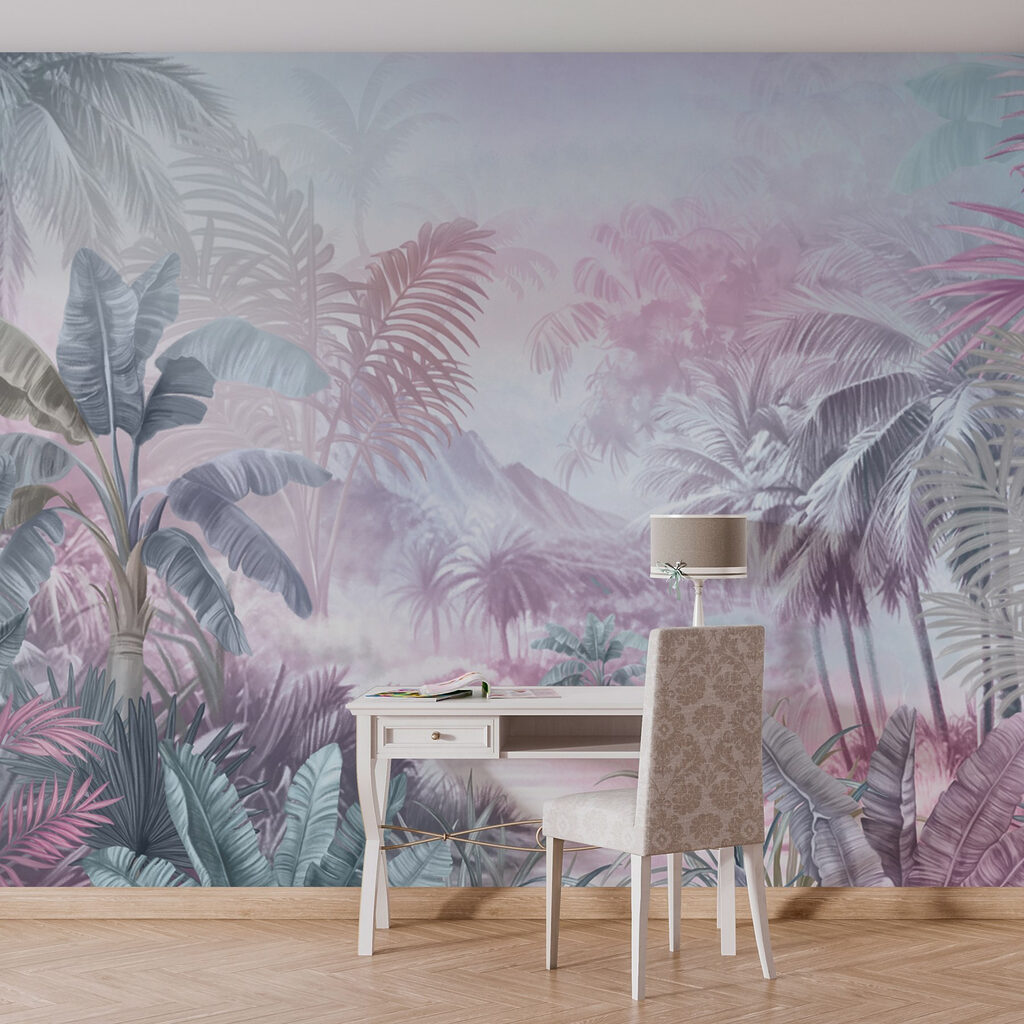 Painting of a forest with palm trees