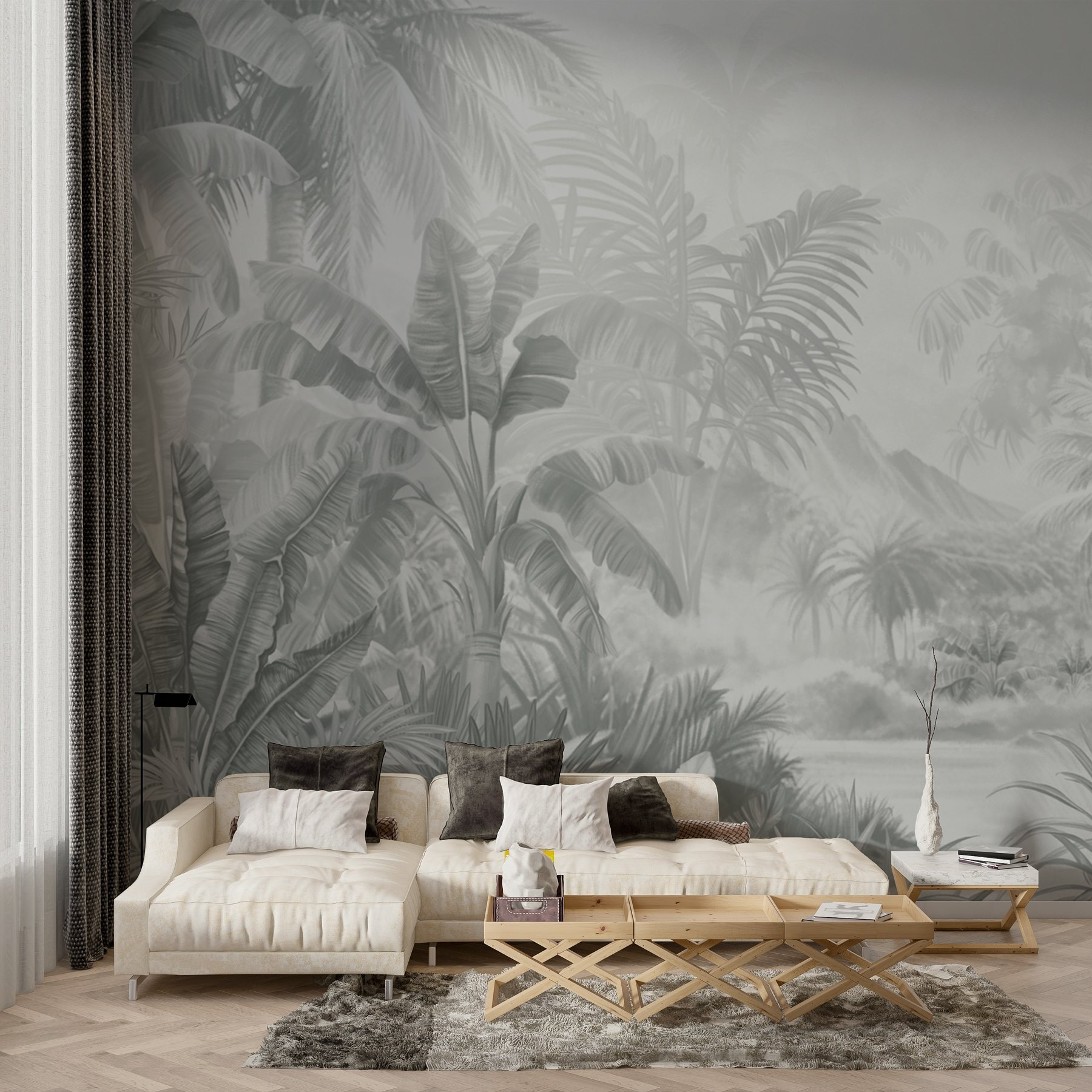 Greyscale image of a tropical forest