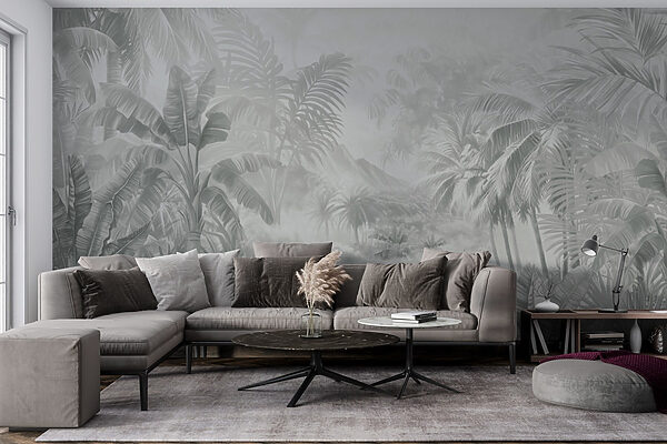 Greyscale image of a tropical forest