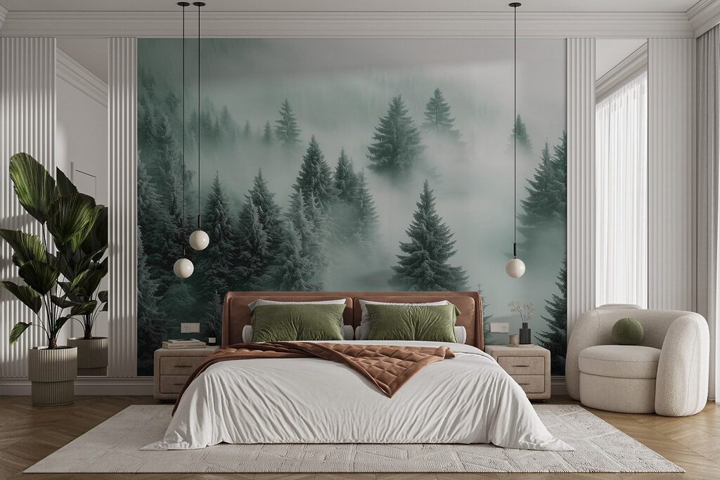 Group of trees in the fog