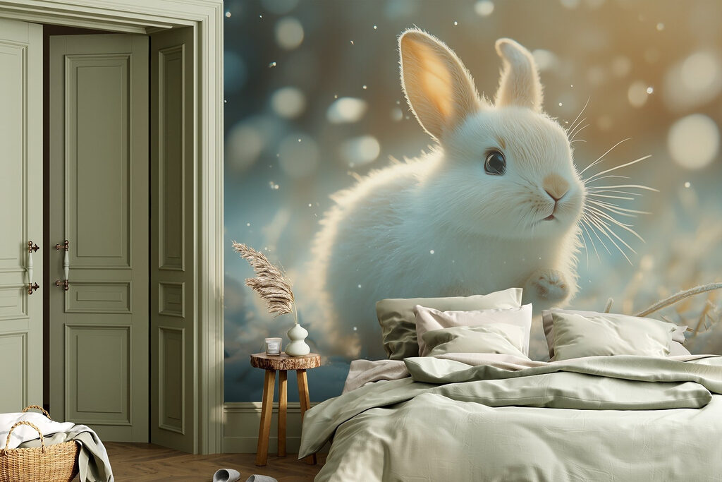 White bunny in the snow