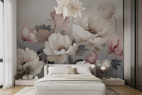 Ταπετσαρίες Ζωγραφική των λουλουδιών σε έναν τοίχο