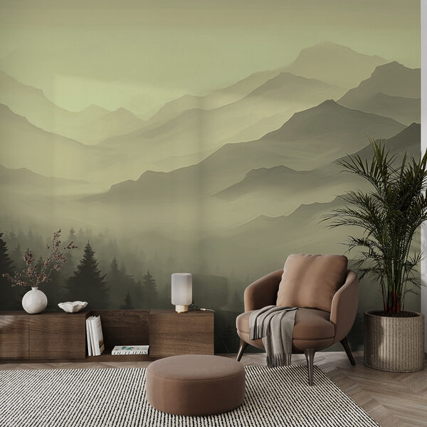 Ταπετσαρίες Ομιχλώδες ορεινό τοπίο με δέντρα