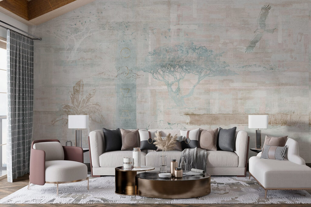 Wallpaper with trees and birds Wallpaper with trees and birds