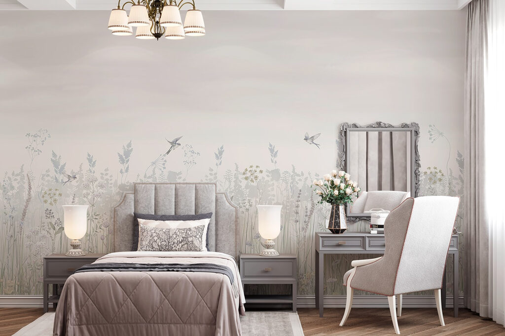 Field of flowers and birds