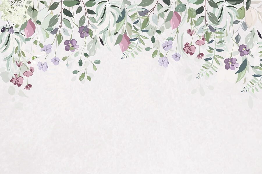 Floral σύνορα με μοβ λουλούδια και φύλλα