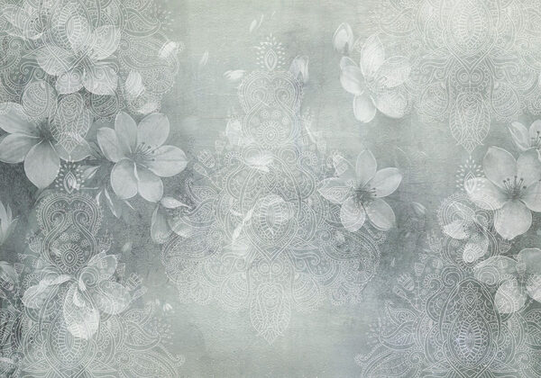 White flowers on a grey background