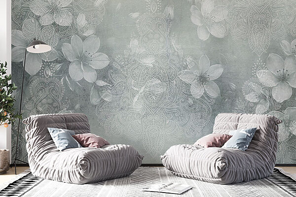 White flowers on a grey background