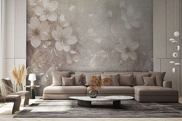 White flowers on a grey background