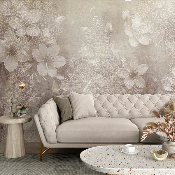 White flowers on a grey background