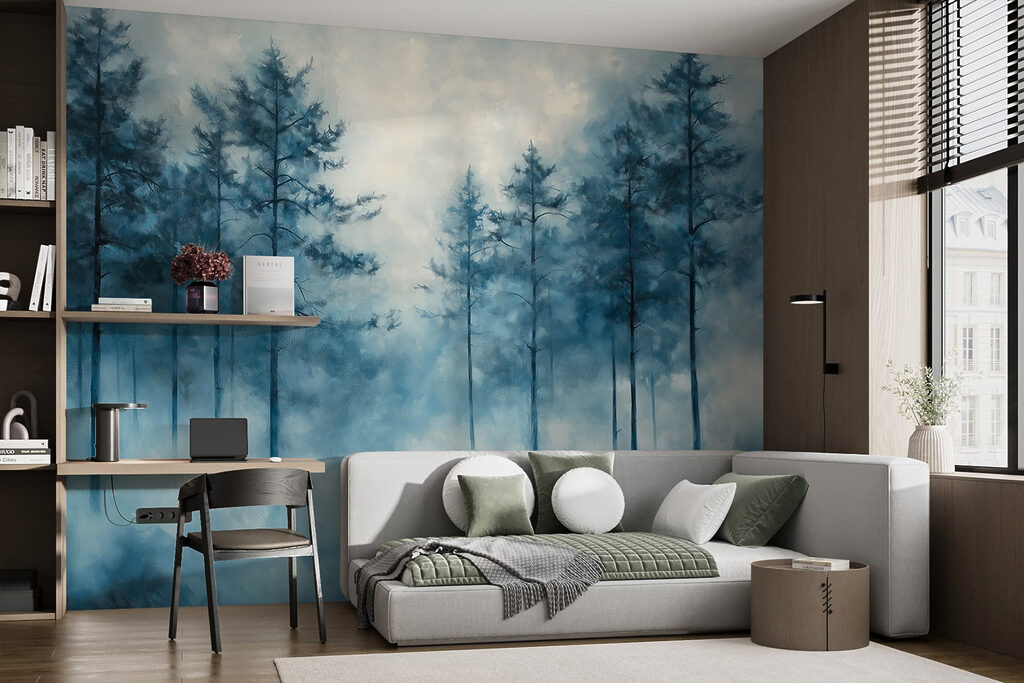 Foggy forest with trees