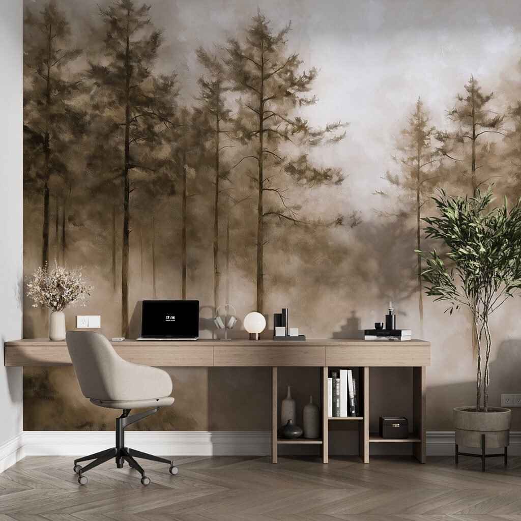 Foggy forest with trees