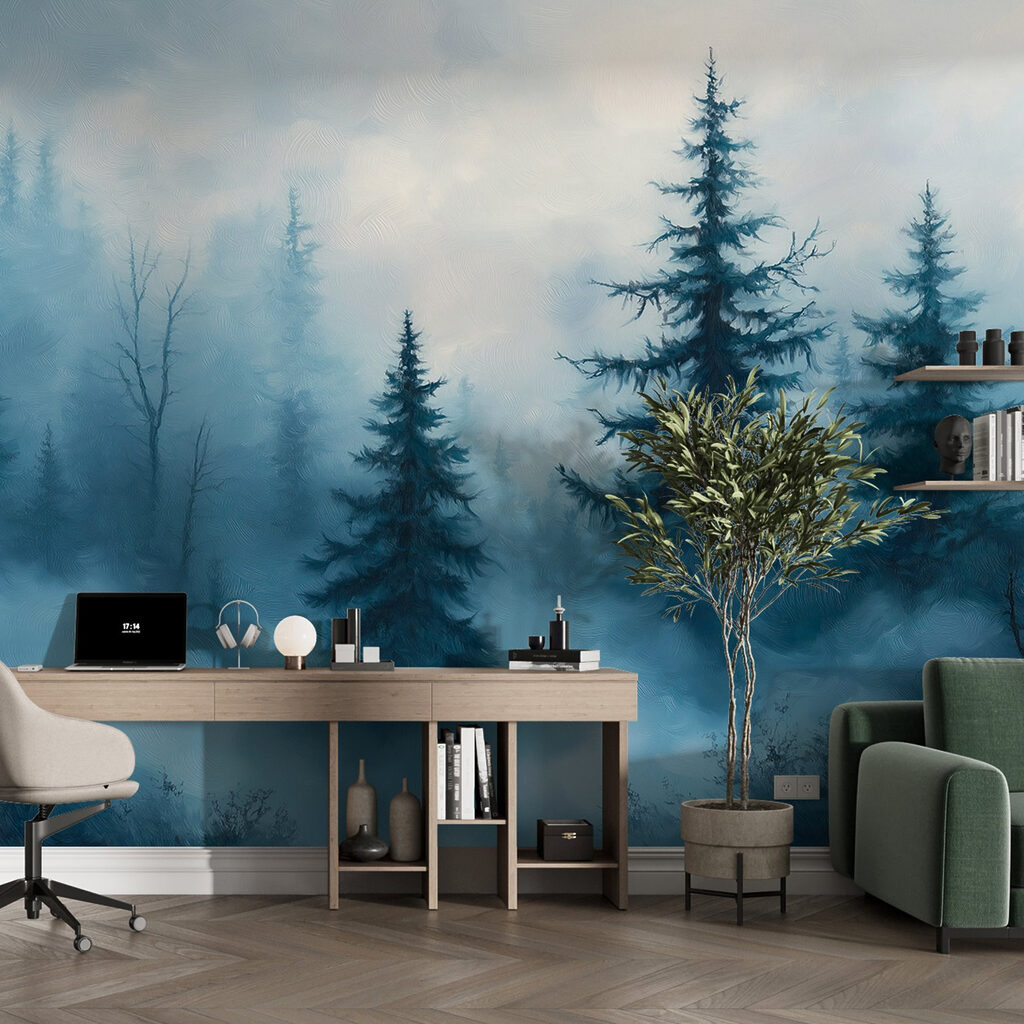 Foggy forest with trees