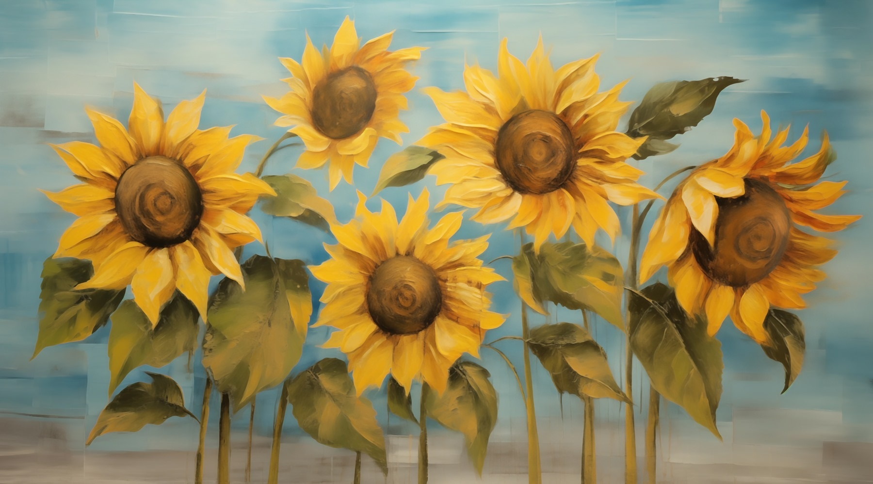 Painting of sunflowers on a wall