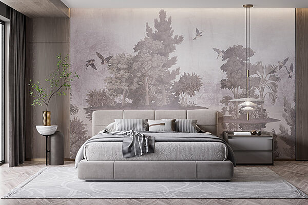 Birds flying over trees