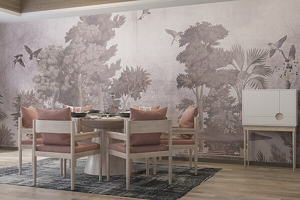 Birds flying over trees