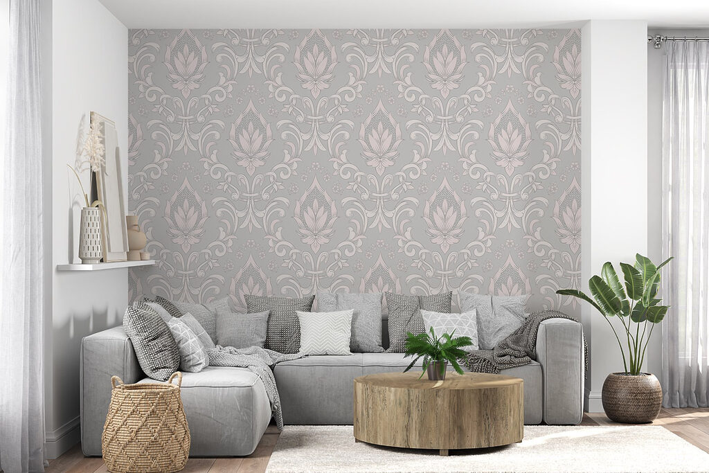 Wallpaper with pink and white designs