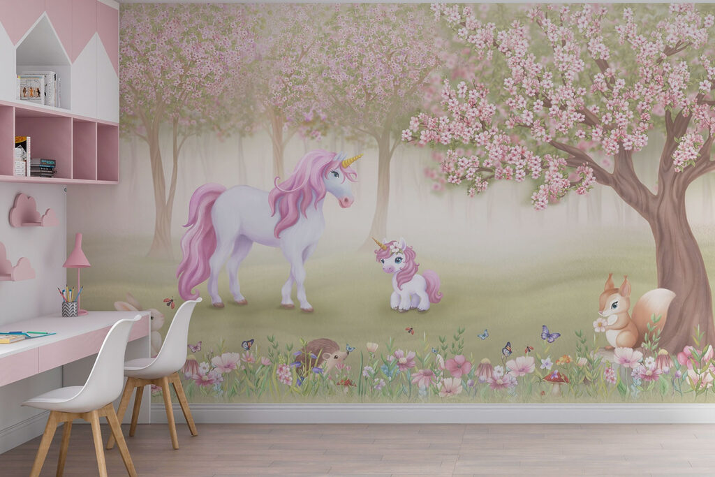 Unicorn and a squirrel in a forest Unicorn and a squirrel in a forest