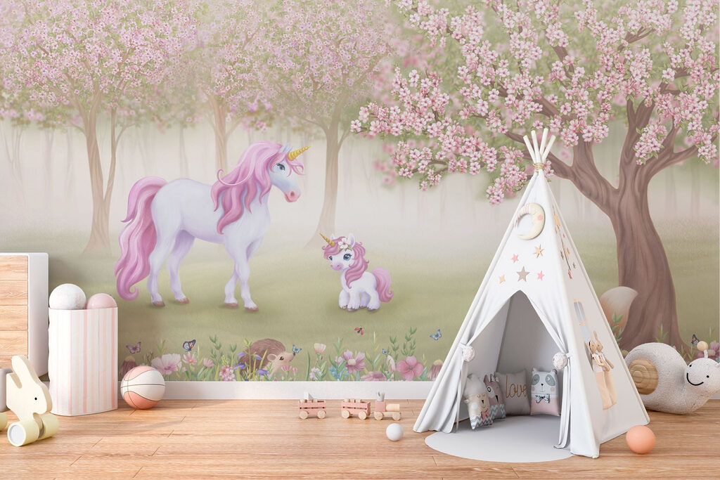 Unicorn and a squirrel in a forest Unicorn and a squirrel in a forest