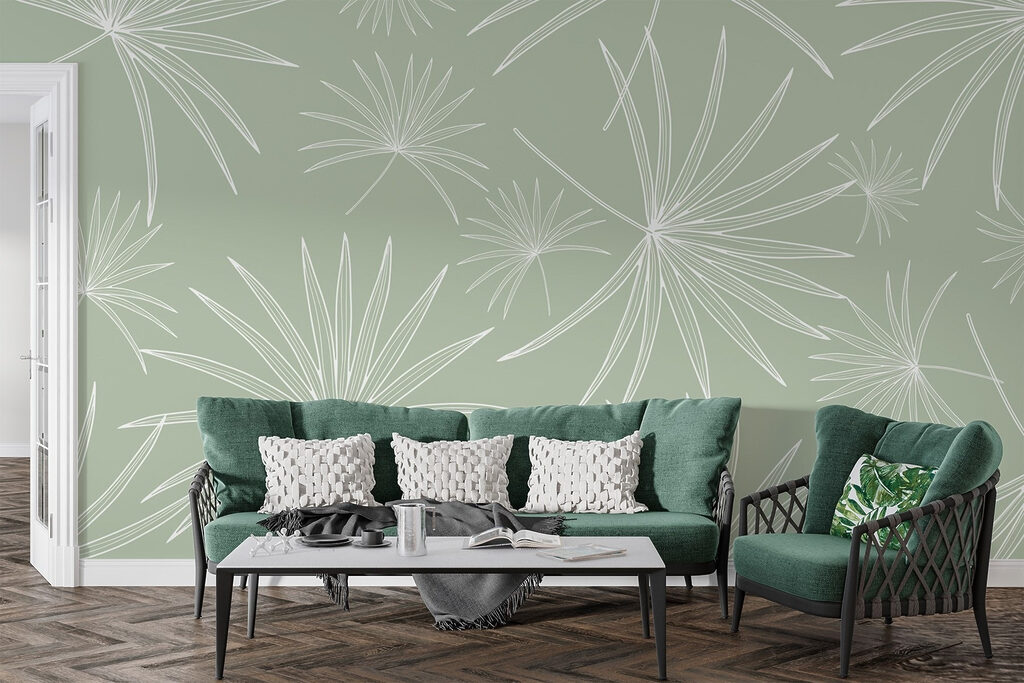 Pattern of white leaves on a green background Pattern of white leaves on a green background