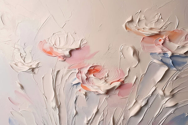 Painting of flowers with white and pink paint