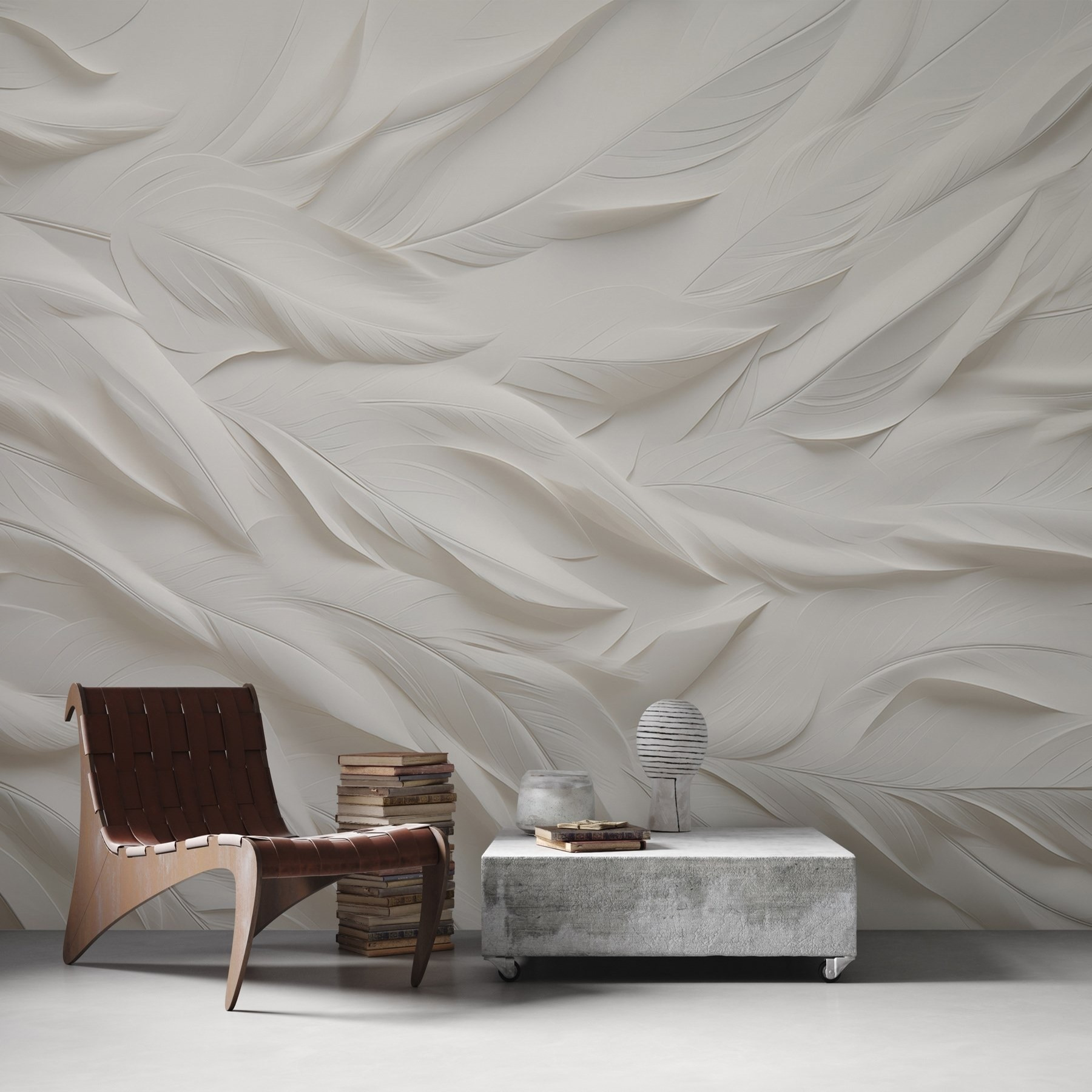 White feather pattern on a white surface