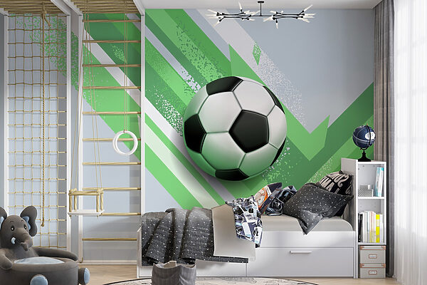 Football ball on a green and white background