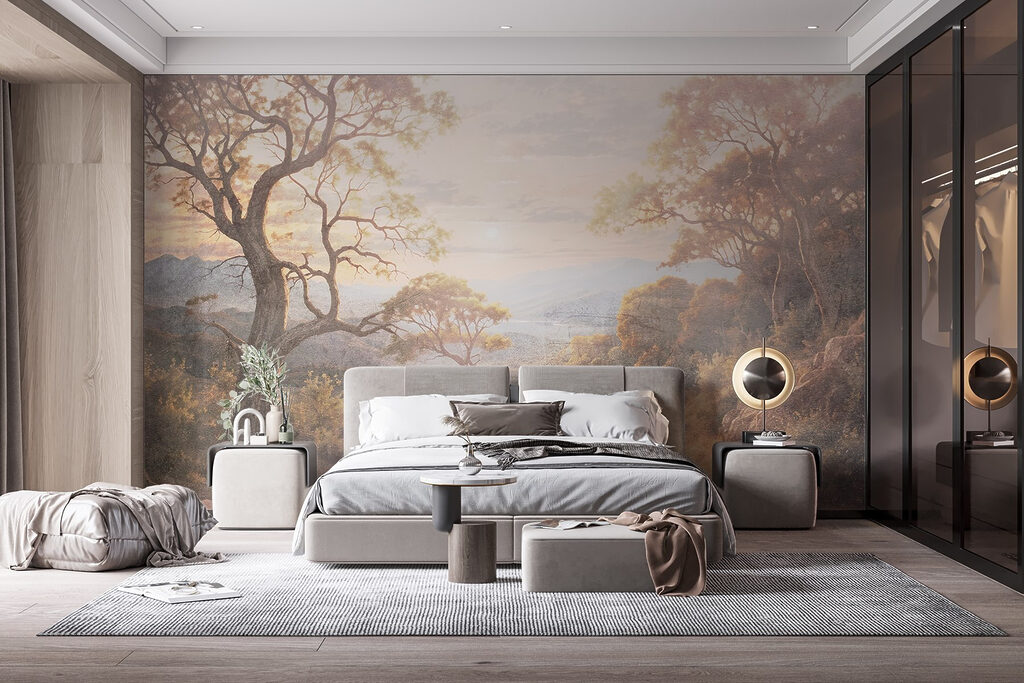 Dirt road with trees and mountains in the background Dirt road with trees and mountains in the background