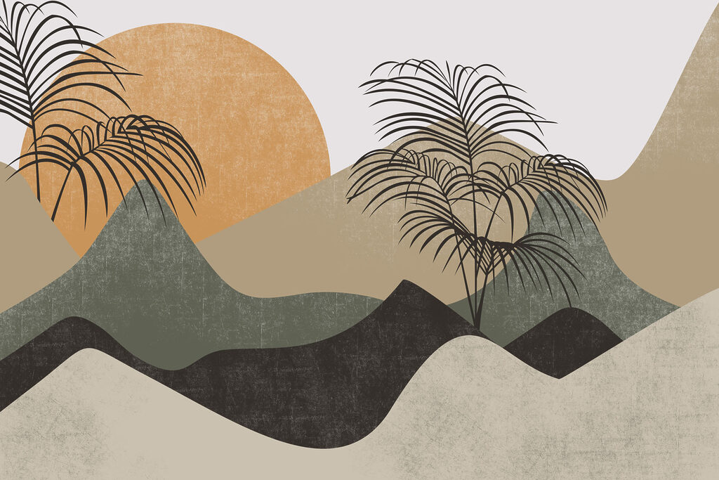 Palm trees and mountains