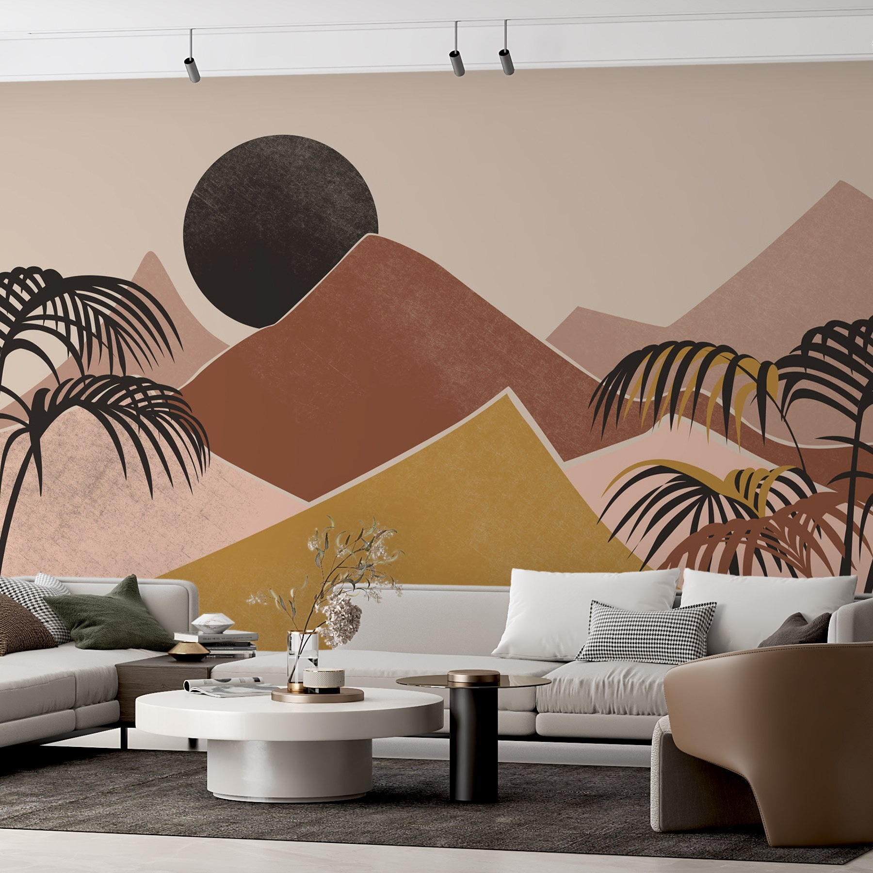 Landscape with palm trees and mountains