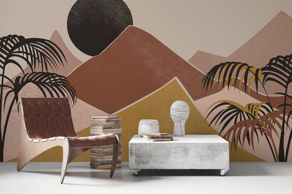 Landscape with palm trees and mountains