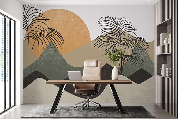 Palm trees and mountains